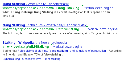 Google results for gang stalking wiki